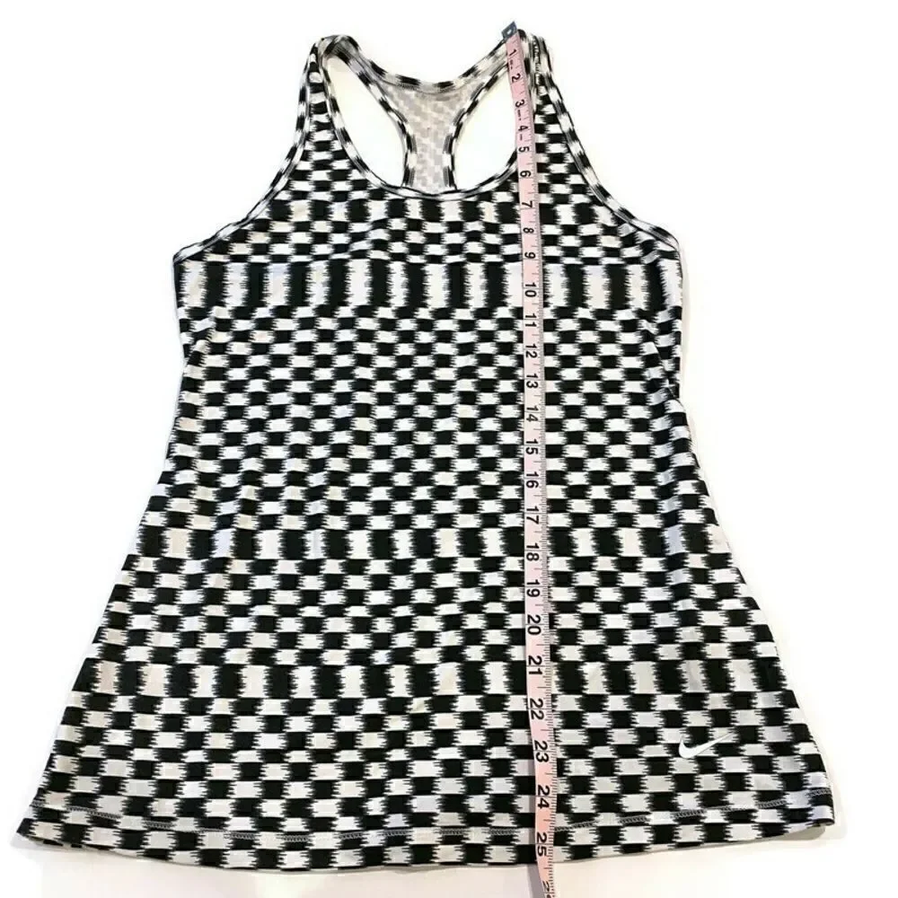 Nike Dri-Fit Sleeveless Workout Tank Top Activewear Black & White Pattern M